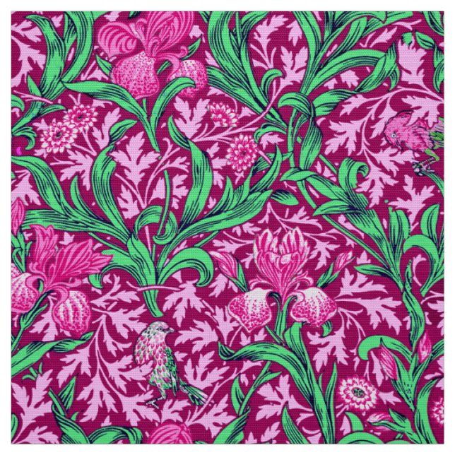 Tela William Morris Irises, Fuchsia rosa y vino (Retal)