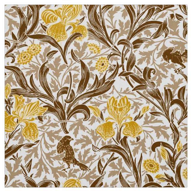 Tela William Morris Irises, Mustard Gold, Brown & Beige (Retal)