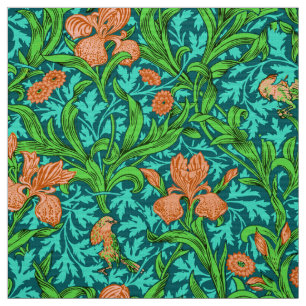 Tela William Morris Irises, Naranja y turquesa