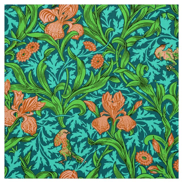 Tela William Morris Irises, Naranja y turquesa (Retal)