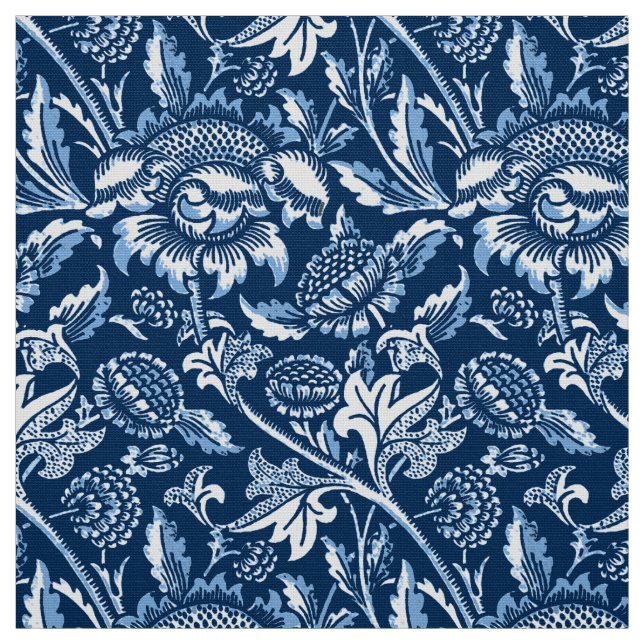 Tela William Morris Sunflower, azul oscuro y blanco (Retal)
