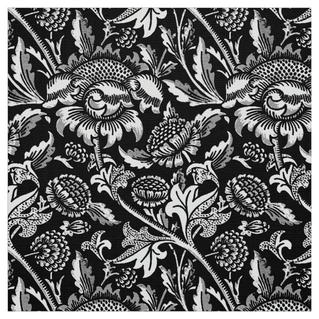Tela William Morris Sunflower, negro y blanco (Retal)