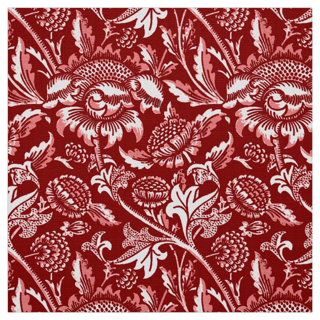Tela William Morris Sunflower, rojo profundo y blanco (Retal)