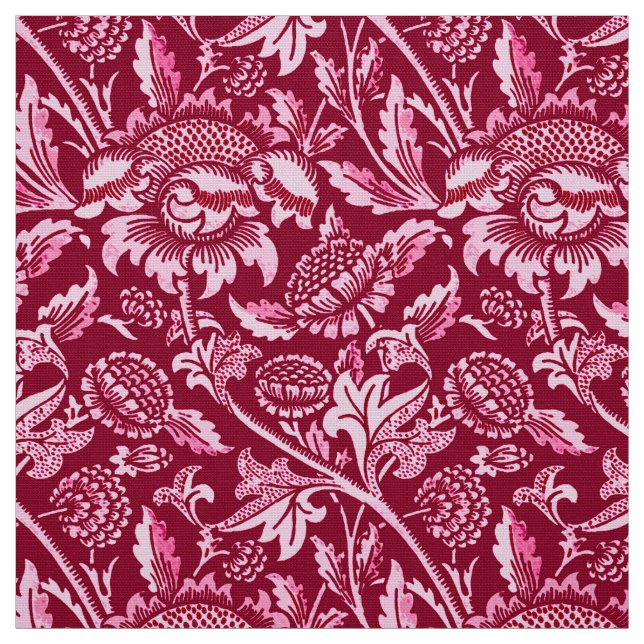 Tela William Morris Sunflowers, Borgoña y Rosa (Retal)