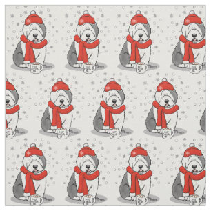 Tela Winter (rojo) Perro inglés viejo (gris 1) lindo