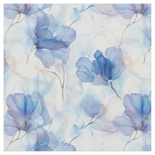Tela Wispy Translucent Blue Flowers Fabric (De cerca)