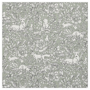 Tela Woodland Gray Green Patrón de animales de caza Fo