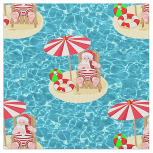 Tela xmas beach santa claus fabric