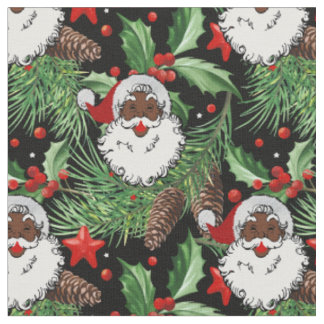 Tela xmas holly black santa claus