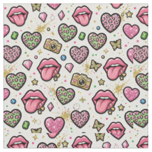 Tela Y2K con Corazones Rosas y Patrón de Labios en