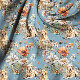 Tela Yellow Labs and Wildflowers on Blue