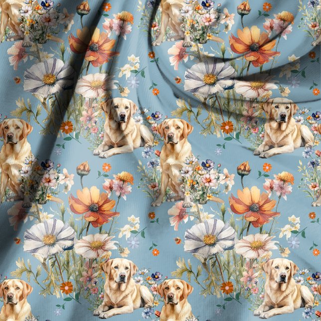 Tela Yellow Labs and Wildflowers on Blue (Subido por el creador)