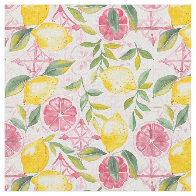 Tela Yellow Lemon Print Fabric Cotton Fabric  (De cerca)