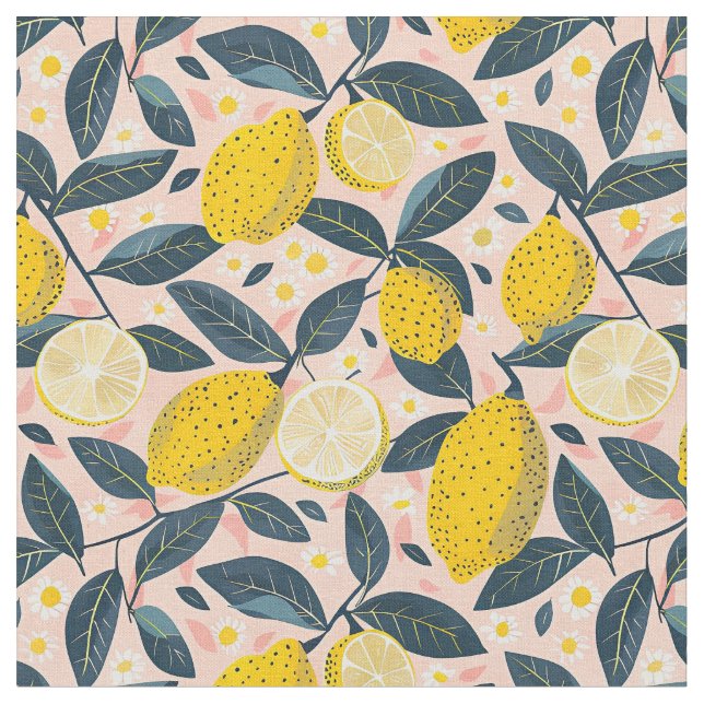 Tela Yellow Lemon Print Fabric Cotton Fabric (De cerca)