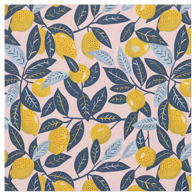 Tela Yellow Lemon Print Fabric Cotton Fabric (De cerca)