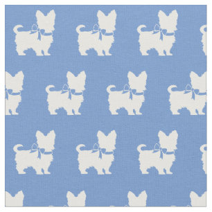 Tela Yorkshire Terrier Dog Silhouette Yorkie Light Blue