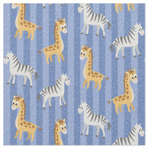 Tela Zebra y jirafa Safari africano con franjas azules