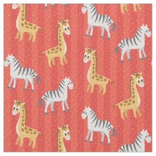 Tela Zebra y jirafa Safari africano en franjas rojas