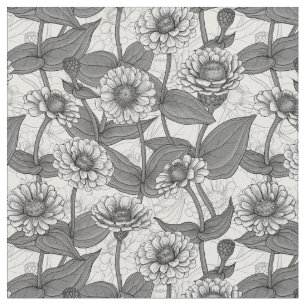 Tela Zinnias, monocromo en blanco