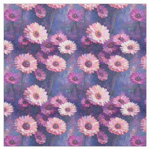 Tela Zinnias rosadas en morado
