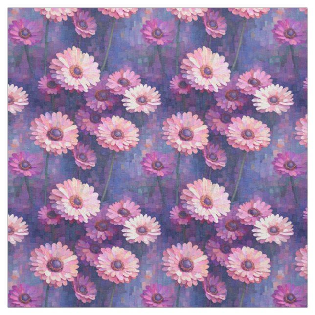 Tela Zinnias rosadas en morado (Retal)