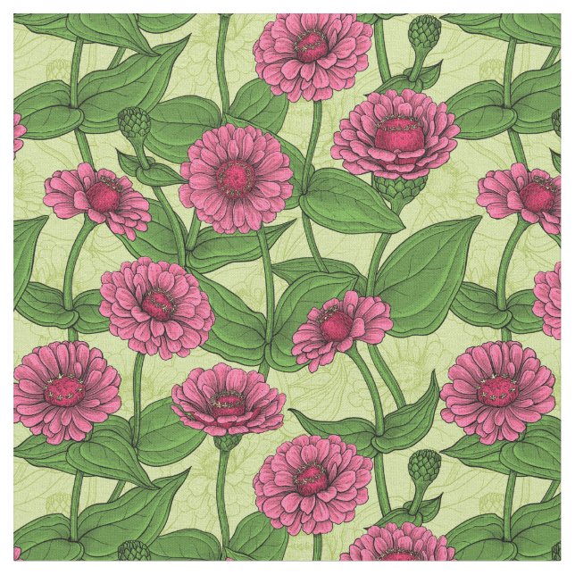 Tela Zinnias rosas sobre verde claro (De cerca)