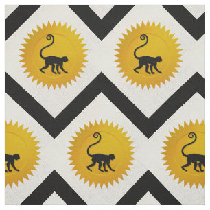 Tela Zodiaco chino mono Blanco, dorado y negro