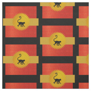 Tela Zodiaco chino mono   Rojo, oro y negro