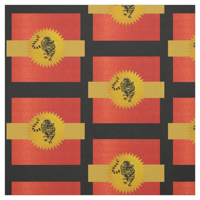 Tela Zodiaco chino tigre | Rojo, oro y negro (Retal)