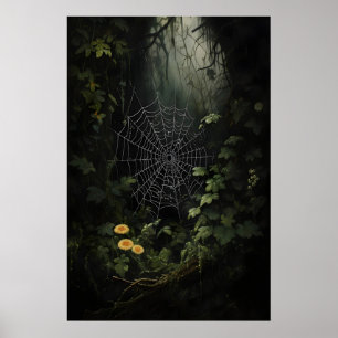 Telarañas en impresión de pared de bosques oscuros