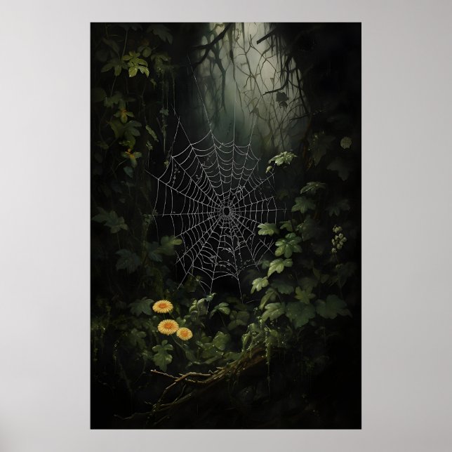 Telarañas en impresión de pared de bosques oscuros (Frente)