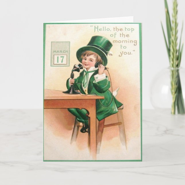 Teléfono Vintage Leprechaun Tarjeta del Día de San (Anverso)