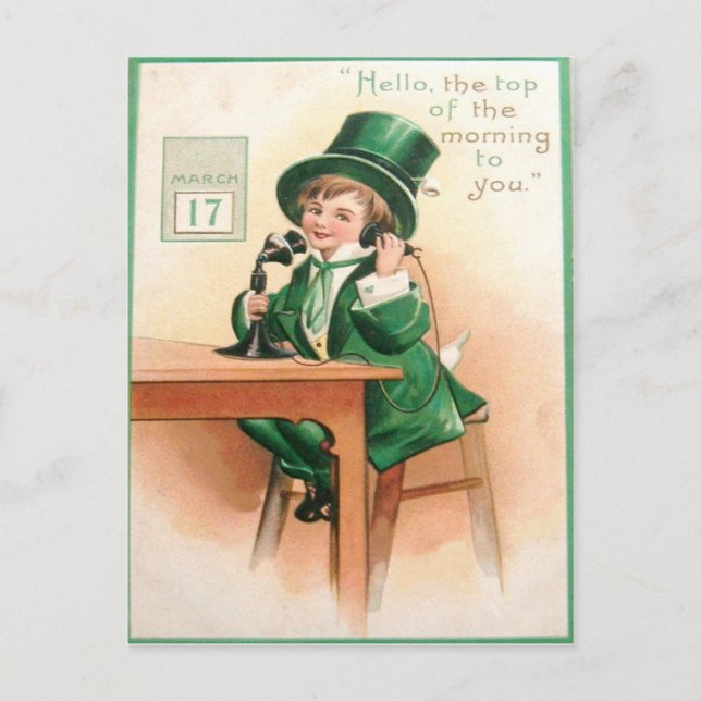 Teléfono Vintage Leprechaun Tarjeta St Patrick's D (Anverso)