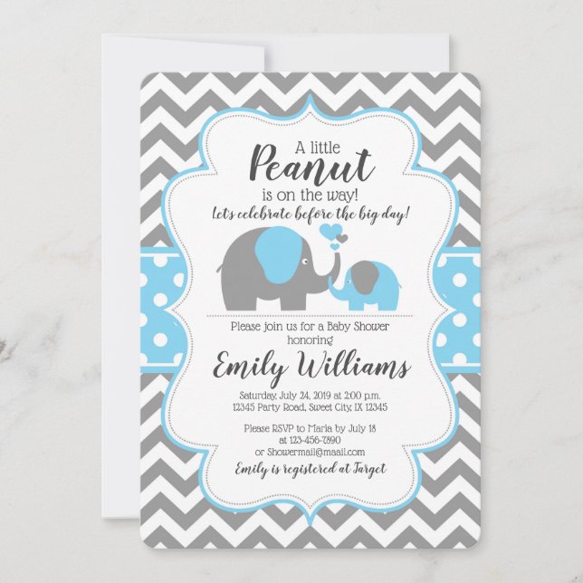 Tema azul del elefante de la invitación de la (Anverso)