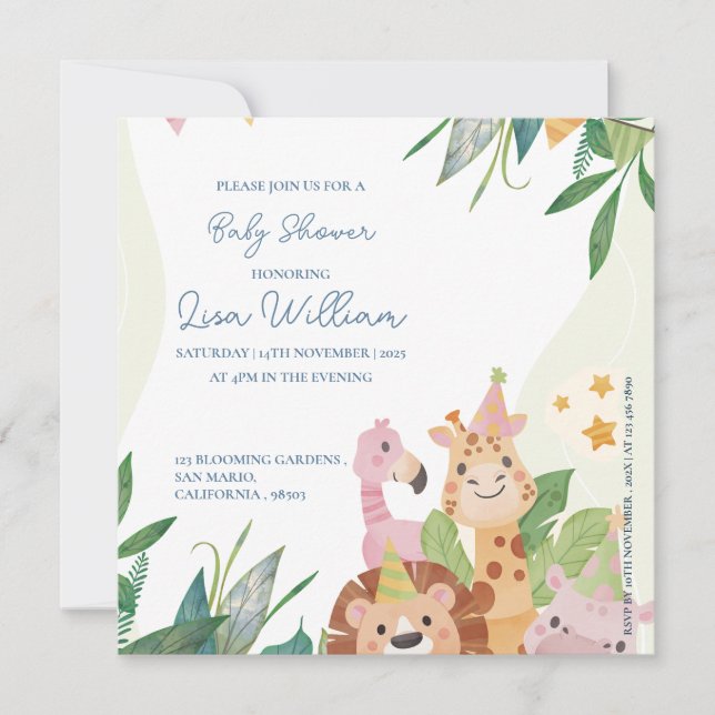 Tema de Baby Shower de los animales salvajes salva (Anverso)