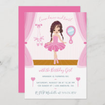 Tema de bailarina rosa Invitación de cumpleaños