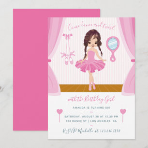 Tema de bailarina rosa Invitación de cumpleaños