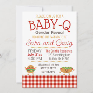 Tema de barbacoa Baby-Q Género Revelar Invitación 