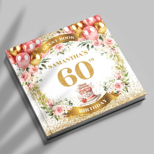 Tema de Bloom del libro de invitados de cumpleaños (Radiant Boho 60th Birthday Guest Book Bloom Theme

)