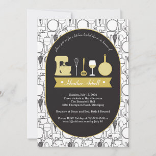 Tema de cocina Ducha de novia Invitaciones oro neg