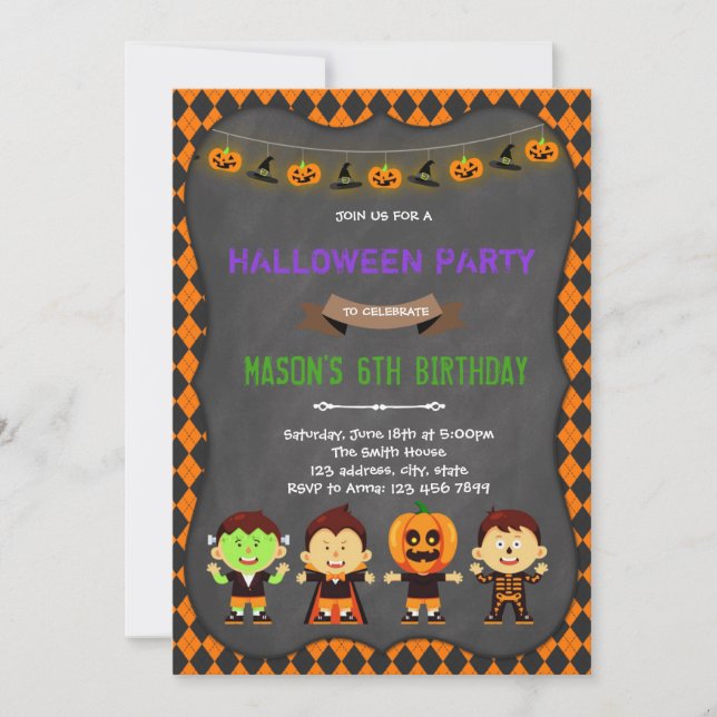Tema de cumpleaños de Halloween Invitación (Anverso)