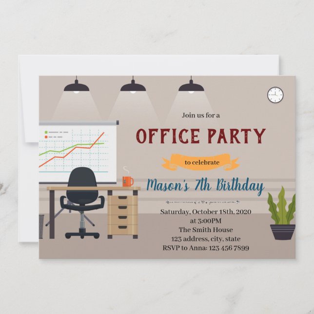 Tema de cumpleaños de Office Invitación (Anverso)