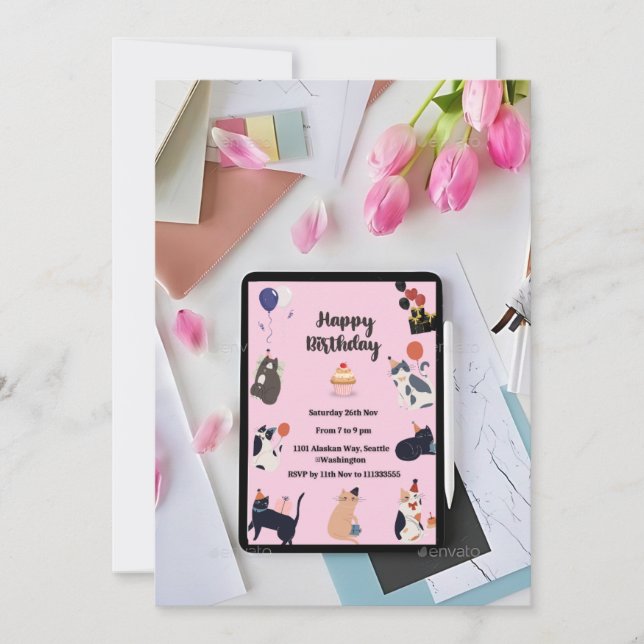 Tema de Cute Kitties - Tarjeta de invitación por c (Anverso)