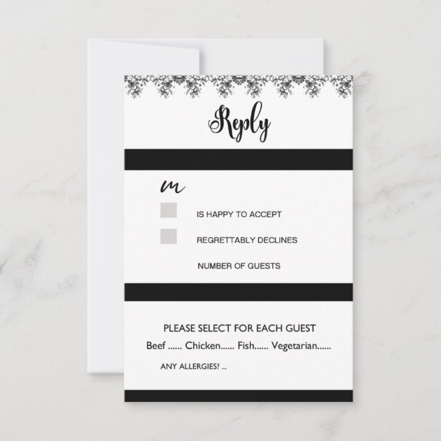 Tema de encaje negro y blanco RSVP (Anverso)