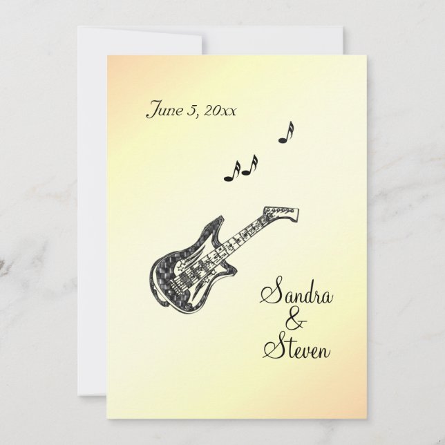 Tema de guitarra Invitación a la boda amarilla (Reverso)
