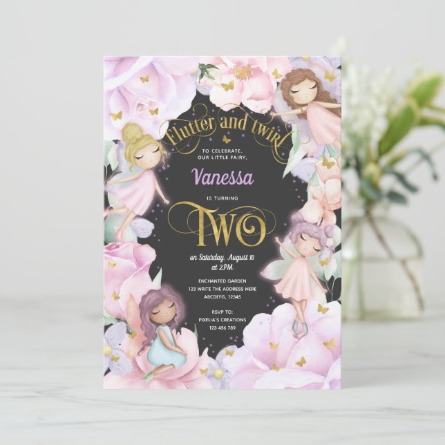 Tema de hadas, Chica Invitación de 2º cumpleaños (Anverso de pie)