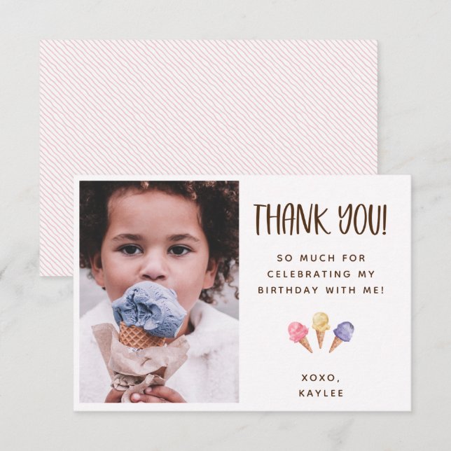 Tema De Ice Cream Gracias Tarjeta De Foto (Anverso / Reverso)