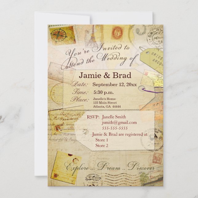 Tema de invitación a boda de destino en crema (Anverso)