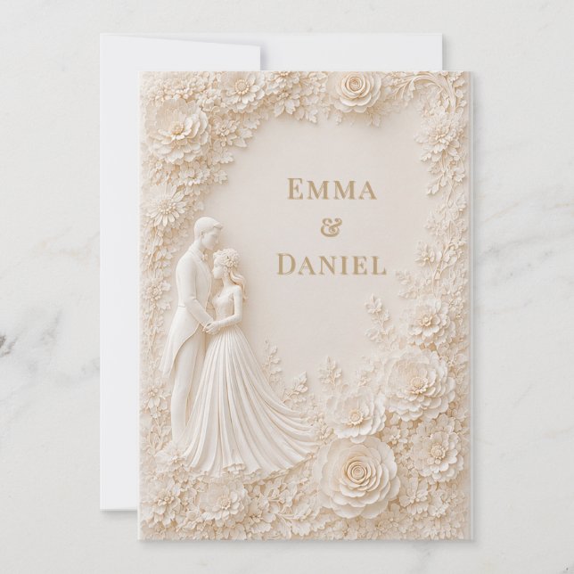 Tema de Invitación de Boda de Pareja Floral Esculp (Anverso)