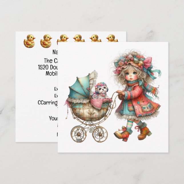 Tema de Invitación de Carrito de Bebé Muy Precioso (Anverso / Reverso)